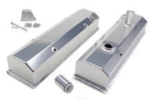 Load image into Gallery viewer, Hamburger's Performance Fab. Aluminum Valve Covers; Circle Track; REMOVABLE Tubes-BRUSHED 1065 fits 1958-1986 Chevy SB
