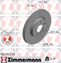 Load image into Gallery viewer, Zimmermann Coated Brake Disc 150.2927.20 fits 2014-2021 Mini Cooper / 2016-2019 Mini Cooper Clubman