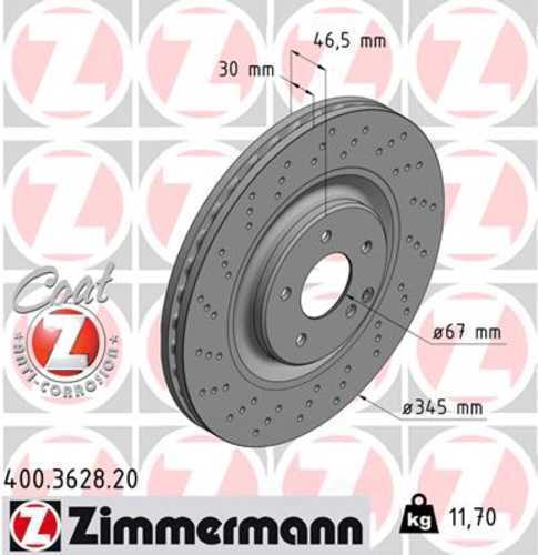 Zimmermann Coated Brake Disc 3628 fits 2002-2004 Mercedes-Benz C32 Amg / 2006 2007 Mercedes-Benz C350 / 2005 2006 Mercedes-Benz C55 Amg / 2006-2009 Mercedes-Benz CLK350 / 2003 2004 Mercedes-Benz CLK55 Amg