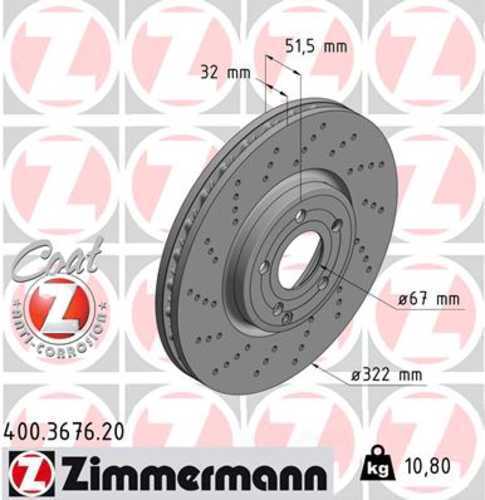 Zimmermann Coated Brake Disc 3676 fits 2015-2017 Mercedes-Benz CLS400
