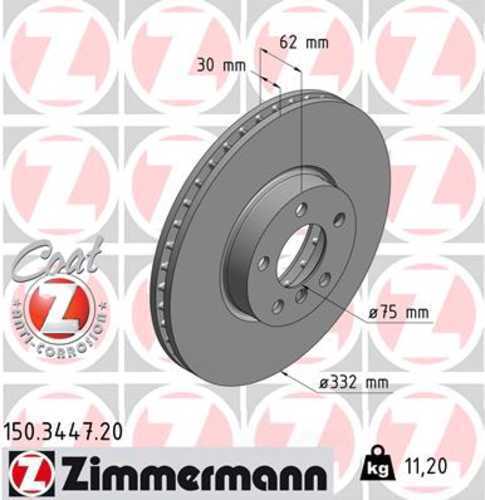 Zimmermann Coated Brake Disc 3447 fits 2007-2018 BMW X5 / 2011-2019 BMW X6