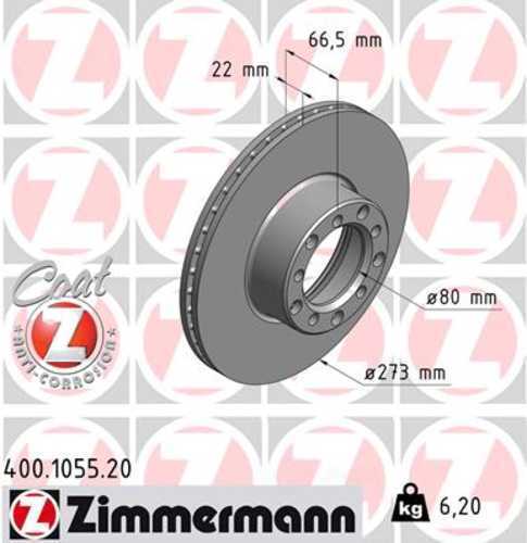 Zimmermann Coated Brake Disc 1055 fits 1972 Mercedes-Benz 350SL / 1973-1980 Mercedes-Benz 450SL / 450SLC
