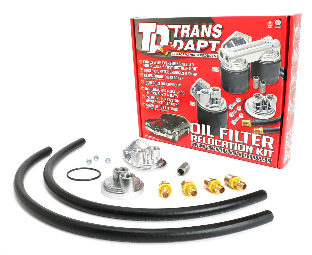 Trans-Dapt Performance Single Remote Oil Filter System; 2-1/2 in. ID; 2-3/4 in. OD Flange; 22mmX1.5 1120 fits 2004-2006 Cadillac CTS / 2002-2006 Cadillac Escalade / 2002-2006 Cadillac Escalade EXT / 2005-2010 Cadillac STS / 2004-2009 Cadillac XLR