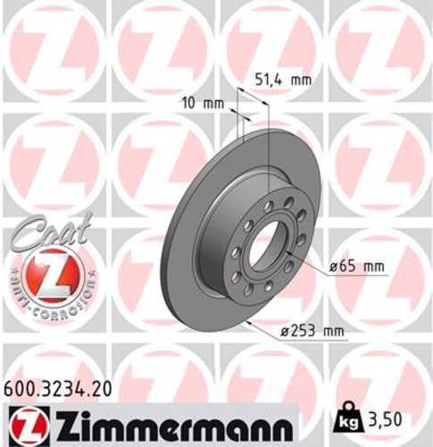 Zimmermann Coated Brake Disc 3234 fits 2009-2013 Audi A3 / 2013-2019 Volkswagen Beetle / 2015 Volkswagen Golf TDI S / 2015 Volkswagen Golf SportWagen TDI S / 2015 Volkswagen Golf TDI SE / 2015 Volkswagen Golf TDI SEL / 2011-2018 Volkswagen Jetta