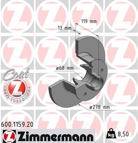 Zimmermann Coated Brake Disc 600.1159.20 fits 1980-1985 Volkswagen Vanagon