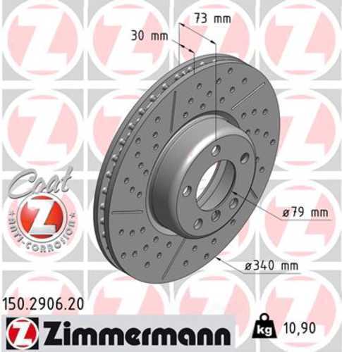 Zimmermann Coated Brake Disc 2906 fits 2012-2021 BMW 228I / 228I xDrive / 230I / 230I xDrive / 320I / 320I xDrive / 328I / 328I GT xDrive