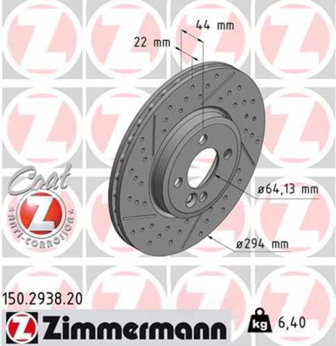 Zimmermann Coated Brake Disc 2938 fits 2006-2015 Mini Cooper