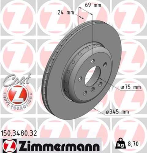 Zimmermann Brake Disc 150.3480.32 fits 2010-2019 BMW 535I / 535I GT / 535I GT xDrive / 550I / 550I xDrive / 640I / 640I Gran COUPE / 640I xDrive