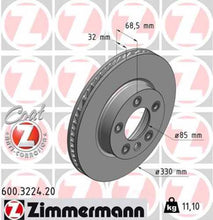 Load image into Gallery viewer, Zimmermann Coated Brake Disc 3224 fits 2004-2010 Porsche Cayenne / 2004-2017 Volkswagen Touareg / 2015 Volkswagen Touareg TDI Executive / 2015 Volkswagen Touareg TDI Lux / 2015 Volkswagen Touareg TDI SPORT
