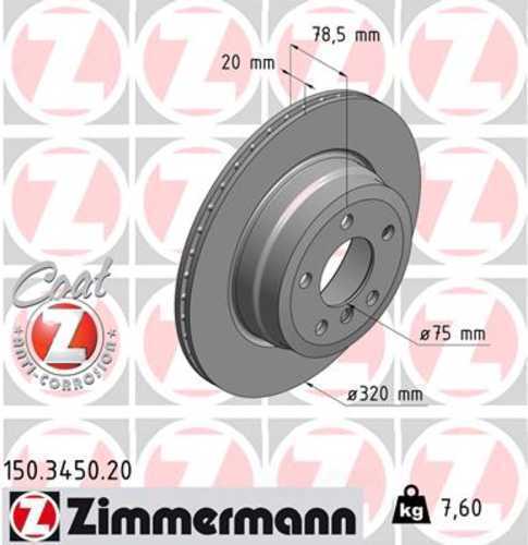 Zimmermann Coated Brake Disc 150-3450-20 fits 2007-2019 BMW X5 / 2008-2019 BMW X6