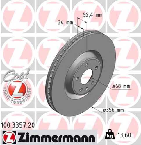 Zimmermann Coated Brake Disc 3357 fits 2012-2018 Audi A6 / 2012-2018 Audi A6 Quattro / 2013-2018 Audi A7 Quattro