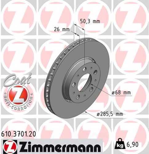 Zimmermann Coated Brake Disc 3701 fits 2001-2009 Volvo S60 / 1999-2007 Volvo S80 / 2001-2007 Volvo V70 / 2003-2007 Volvo XC70