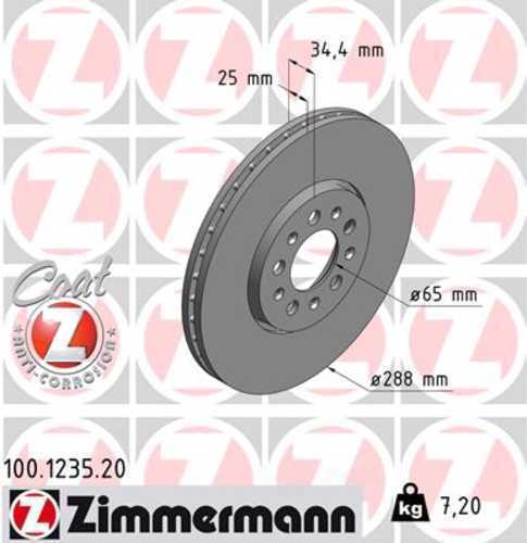 Zimmermann Coated Brake Disc 1235 fits 1999-2010 Volkswagen Beetle / 1999-2006 Volkswagen Golf / 1999-2005 Volkswagen Jetta