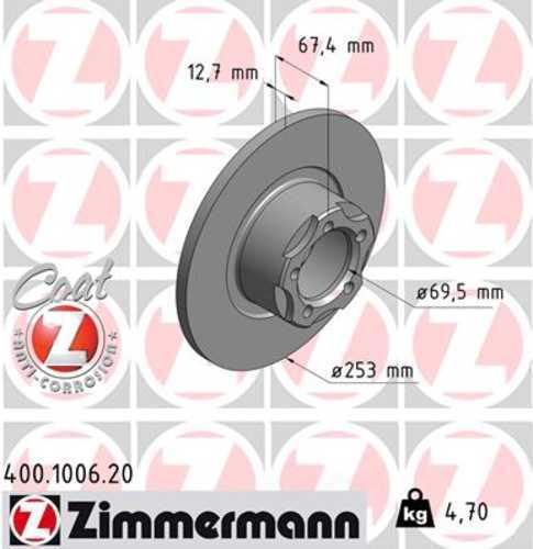 Zimmermann Coated Brake Disc 1006 fits 1963-1965 Mercedes-Benz 190 / 190C / 190DC / 1966-1968 Mercedes-Benz 200 / 200D