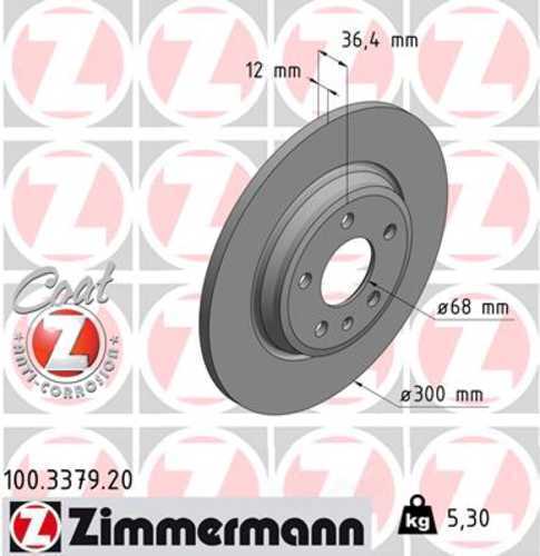 Zimmermann Coated Brake Disc 100.3379.20 fits 2017-2020 Audi A4 / 2023 Audi A4 Quattro / 2022-2024 Audi A5 Quattro / 2021-2022 Audi A5 Sportback