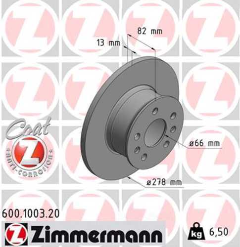 Zimmermann Coated Brake Disc 600.1003.20 fits 1971-1972 Volkswagen Campmobile / Transporter