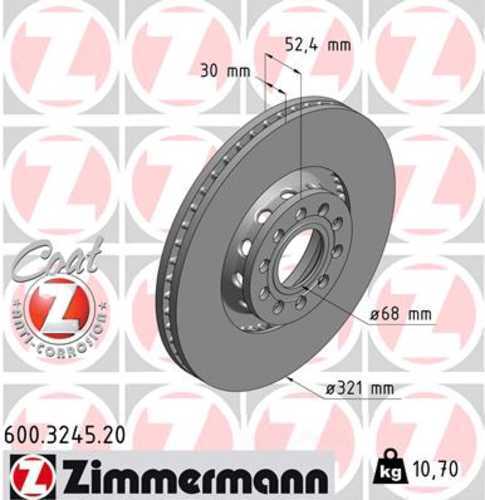 Zimmermann Coated Brake Disc 600.3245.20 fits 2002-2004 Volkswagen Passat W8