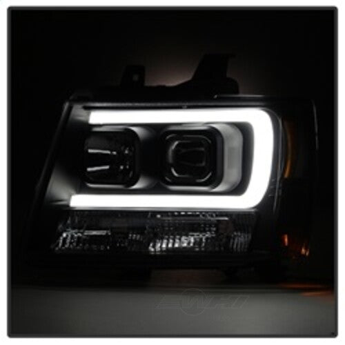 Spyder Auto (Spyder Signature) Projector Headlights - Version 2 - Light Bar DRL - Black 5082565 fits 2007-2013 Chevrolet Avalanche / 2007-2014 Chevrolet Suburban 1500 / 2007-2013 Chevrolet Suburban 2500 / 2007-2014 Chevrolet Tahoe