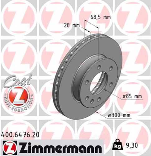 Zimmermann Coated Brake Disc 6476 fits 2007-2025 Dodge / Mercedes-Benz