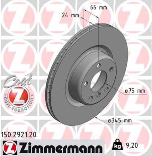Zimmermann Coated Brake Disc 150.2921.20 fits 2014-2016 BMW 228I / 228I xDrive / 428I / M235I / 2017-2021 BMW 230I / 230I xDrive / 2012-2018 BMW 320I / 328I