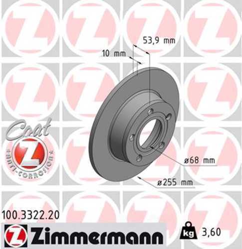Zimmermann Coated Brake Disc 3322 fits 1998-2004 Audi A6 / A6 Quattro