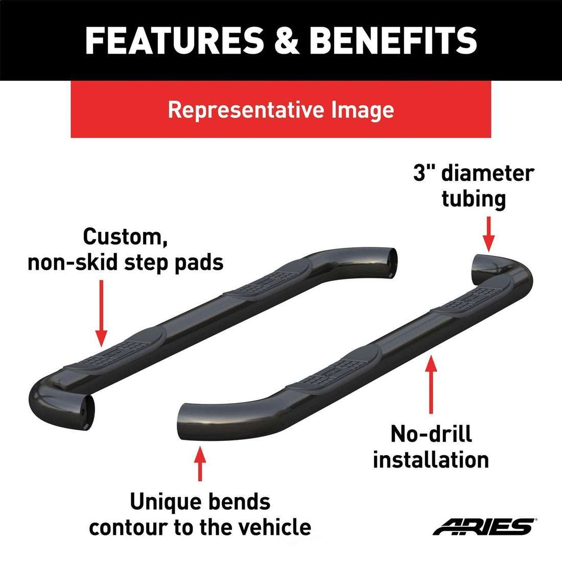 ARIES 3" Round Black Steel Side Bars 205015 fits 2007-2011 Dodge Nitro Detonator, Heat, R/T, SE 3.7L V6, 4.0L V6