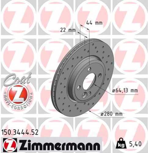 Zimmermann Brake Disc 3444 fits 2007-2015 Mini Cooper