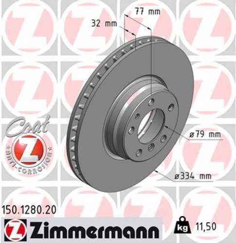 Zimmermann Coated Brake Disc 1280 fits 1995-2001 BMW 750IL