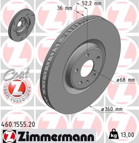 Zimmermann Coated Brake Disc 1555 fits 2015-2018 Porsche Macan
