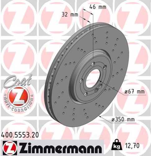 Zimmermann Coated Brake Disc 400.5553.20 fits 2020-2021 Mercedes-Benz A35 Amg