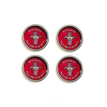 Load image into Gallery viewer, Scott Drake Styled Steel Hubcaps (Red Background) C5ZZ-1130-WR fits 1965-1966 Ford Mustang