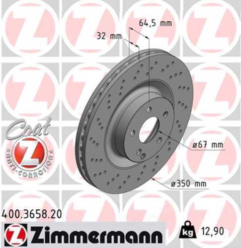 Zimmermann Coated Brake Disc 3658 fits 2007-2014 Mercedes-Benz CL550 / 2007-2014 Mercedes-Benz CL600 / 2010-2013 Mercedes-Benz S350 / 2007-2013 Mercedes-Benz S400