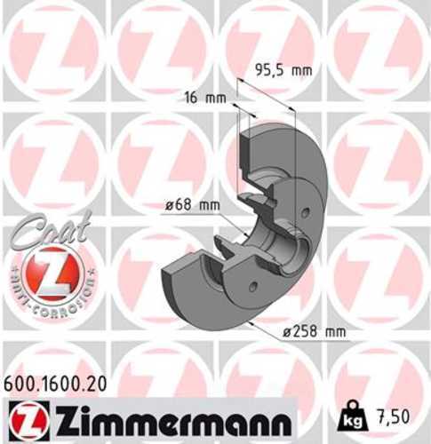 Zimmermann Coated Brake Disc 600.1600.20 fits 1986-1991 Volkswagen Vanagon