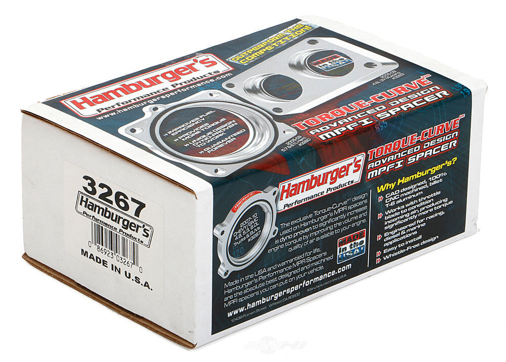Hamburger's Performance TORQUE-CURVE MPFI SPACER; Billet Aluminum 3267 fits 2007-2010 Chevrolet Express 1500 / Express 3500 / Silverado 1500 / Silverado 2500 HD 4.8L / 5.3L / 6.0L