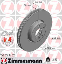 Load image into Gallery viewer, Zimmermann Coated Brake Disc 150.2937.20 fits 2016-2025 BMW 430I Gran COUPE / 430I xDrive Gran COUPE / I4 / M440I Gran COUPE / M440I xDrive Gran COUPE / 230I xDrive / 330I / 330I xDrive