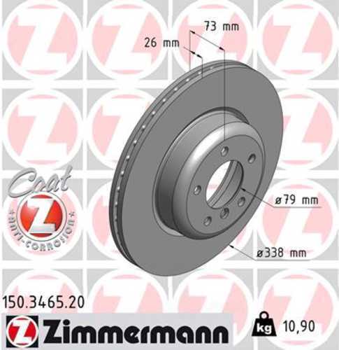 Zimmermann Coated Brake Disc 3465 fits 2008-2013 BMW 135I / 135IS