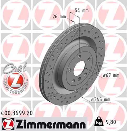 Zimmermann Coated Brake Disc 3699 fits 2013-2016 Mercedes-Benz GL350 / 2013-2016 Mercedes-Benz GL550 / 2013-2016 Mercedes-Benz GL63 Amg / 2019 Mercedes-Benz GLE400 / 2017-2019 Mercedes-Benz GLE43 Amg