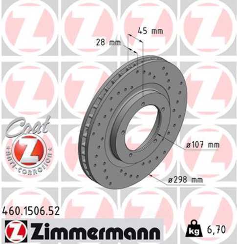 Zimmermann Brake Disc 1506 fits 1986 Porsche 944 Turbo