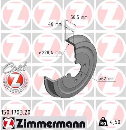 Zimmermann Coated Brake Drum 1703 fits 1984-1985 BMW 318I