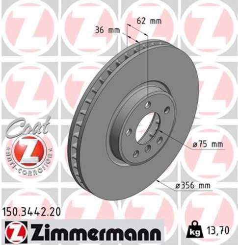 Zimmermann Coated Brake Disc 3442 fits 2002-2006 BMW X5