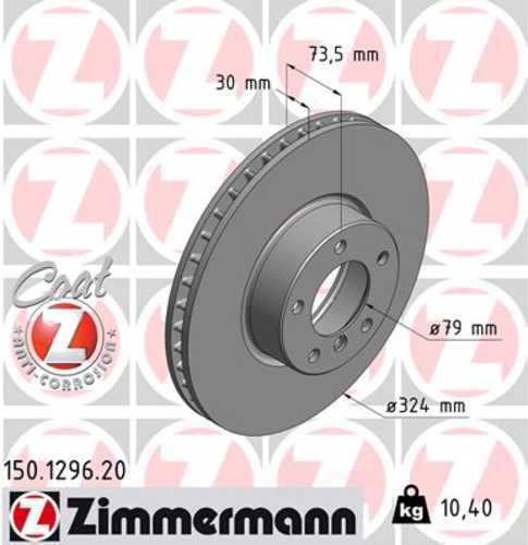 Zimmermann Coated Brake Disc 1296 fits 2000-2003 BMW 530I / 540I