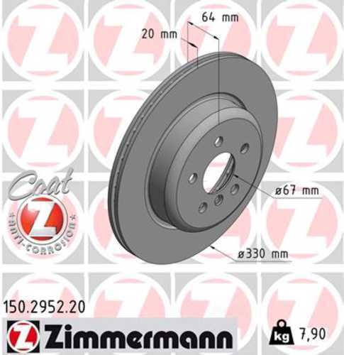 Zimmermann Coated Brake Disc 150.2952.20 fits 2017-2025 BMW I4 / 330E / 330E xDrive / 330I / 330I xDrive / 430I / 430I xDrive / 530E