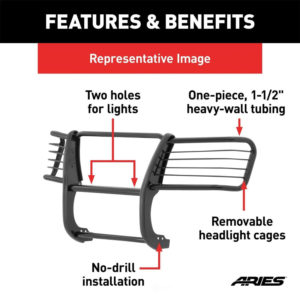 ARIES Black Steel Grille Guard 4059 fits Chevrolet Avalanche / 2003-2006 Chevrolet Avalanche 1500 / 2003-2006 Chevrolet Silverado 1500