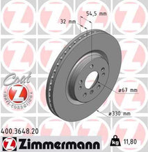 Load image into Gallery viewer, Zimmermann Coated Brake Disc 3648 fits 2007-2009 Mercedes-Benz ML320 / 2006-2011 Mercedes-Benz ML350 / 2010 2011 Mercedes-Benz ML450 / 2006 2007 Mercedes-Benz ML500 / 2007-2009 Mercedes-Benz R320