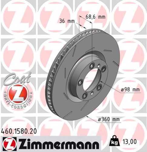 Zimmermann Coated Brake Disc 1580 fits 2010-2016 Porsche Panamera