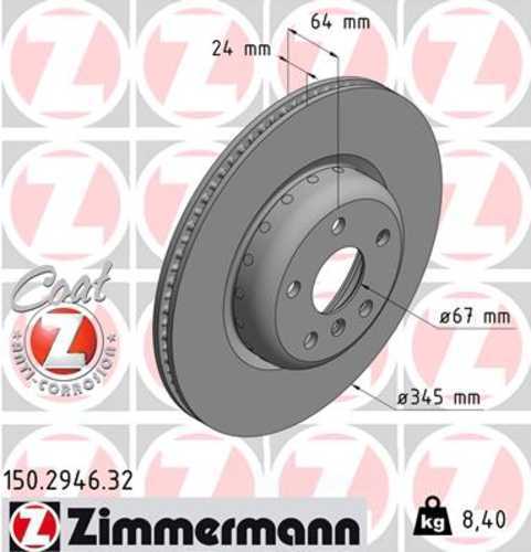 Zimmermann Brake Disc 150.2946.32 fits 2016-2025 BMW 430I Gran COUPE / 430I xDrive Gran COUPE / I4 / M440I Gran COUPE / M440I xDrive Gran COUPE / 330E / 330E xDrive / 330I