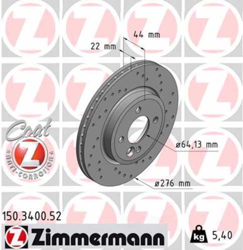 Zimmermann Brake Disc 3400 fits 2002-2007 Mini Cooper