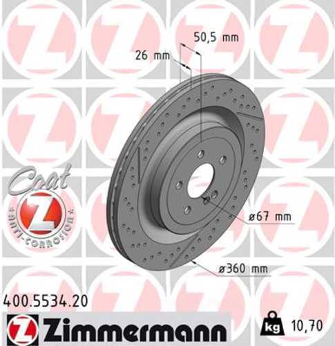 Zimmermann Coated Brake Disc 400.5534.20 fits 2016-2021 Mercedes-Benz Amg GT / 2016-2021 Mercedes-Benz C63 Amg