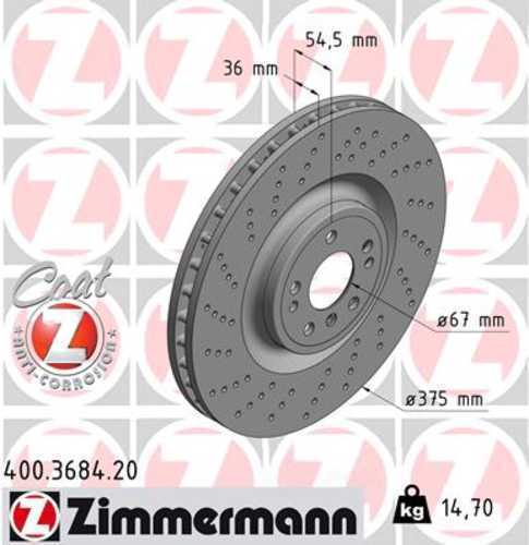 Zimmermann Coated Brake Disc 3684 fits 2013-2016 Mercedes-Benz GL350 / 2013-2016 Mercedes-Benz GL450 / 2013-2016 Mercedes-Benz GL550 / 2016 Mercedes-Benz GLE300D / 2019 Mercedes-Benz GLE400
