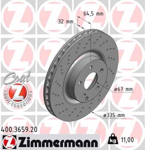 Zimmermann Coated Brake Disc 3659 fits 2007-2008 Mercedes-Benz CL550 / 2010-2013 Mercedes-Benz S400 / 2007-2011 Mercedes-Benz S550